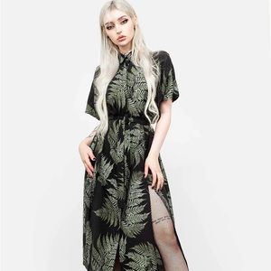 Disturbia Feen Midi Buttondown Shirt Dress Summer Goth Tropical Pinup Spooky